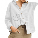 Naiste moodne puuvillane linane s&auml;rk vabaaja kassidega pluus Naiste lahtik&auml;iva kraega n&ouml;&ouml;biga s&auml;rk S valge