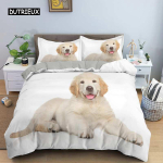 Koera tekikoti komplekt Kuldne retriiver Kuninga suurusega voodipesukomplekt poistele t&uuml;drukutele Mikrokiud 3D Lemmiklooma teemaline Loom Naljakas koer tekikate EU single(135x200cm) beige