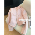 &Uuml;he n&ouml;&ouml;pauguga elegantne l&uuml;hike mantel Korea mood O-kaelusega l&uuml;hike pealmine riietus S&uuml;gis ja talv Roosa magus tweedjakk naistele XXL roosa