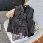Kevadine ja s&uuml;gisene vintage stiilis naiste vest Tang stiilis pannal, elegantne lillekujundus L must