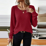 Women's fashion casual solid color loose round neck long sleeve top L must