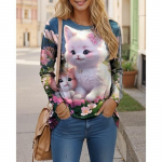 Naiste T-s&auml;rk Tee Koer Print Igap&auml;evane N&auml;dalavahetuse Mood Pikad varrukad &Uuml;markaelus, Must Kevad ja S&uuml;gis S