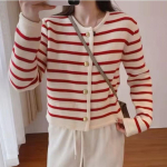 Kardigan Naistele Pikk Vintage Top S&uuml;gis Naiste R&otilde;ivad &Uuml;he n&ouml;&ouml;biga Pullover Naiste Triibuline Jumper Korea Stiil One Size punane