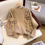 WTEMPO Naiste Pikkade Varrukatega &Uuml;mara Kaelusega Kampsun Mood Lill Kudumid T&uuml;druk Pehme Mugav Kudumine Topid Kampsunid One size khaki