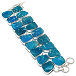 Hememorphite Druzy Ethnic 925 Sterling Silver Bracelet 7-8 k6i57 blue