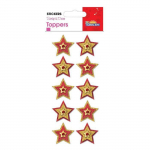 Stickers No&euml;l en relief - Etoiles dor&eacute;es et rouges &agrave; paillettes