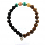 Pierres et Min&eacute;raux. Bracelet Perles Malachite du Congo + Agate crazy lace + Onyx noir mat Fabriqu&eacute; en France.