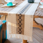 Puuvillane ja linane laudlipp Kodu Kahev&auml;rviline kootud tutiga laudlina Looduslik materjal Kodumajutuse pastoraalne kaunistus 30x120cm