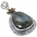 Labradorite 925 Sterling Silver Jewelry Two Tone Pendant 2.25 q4w74