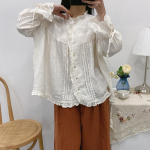 Ruffles Linased pitsilised naiste s&auml;rgid Topid Kevadsuvi Vintage Mori lahtised l&otilde;hikud Naiste pluusid One Size valge