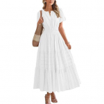 Naiste suvine maksikleit vabaaja V-kaelusega l&uuml;hikeste varrukatega mitmetasandiline lendlev kleit, v&ouml;&ouml;kohaga plisseeritud pikk kleit XXL roosa