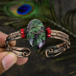 Ruby in Zoisite Handmade Copper Wire Wrap Cuff Bangle Adjustable Z0J64
