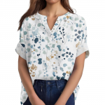 Naiste puuvillane linane &uuml;mara kaelusega l&uuml;hikeste varrukatega n&ouml;&ouml;pidega T-s&auml;rk XL