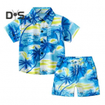 V&auml;ikelapse poisi Hawaii komplekt P&auml;ikeseloojang Palmilehed S&auml;rk L&uuml;hikesed p&uuml;ksid Lapsed Ranniku Kookosp&auml;hkli Stiilis &Uuml;likond Hingav Vabaaja Suveriided Igap&auml;evaseks Kandmiseks 160cm kollane