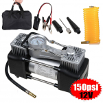 150psi Auto &otilde;hukompressori pump DC 12V Kahesilindriline Auto rehvipump manomeetriga Poric Auto metallist &otilde;hukompressor valge