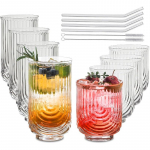 Veejoomise klaaside komplekt 8 tk - 4 k&otilde;rget Highball-klaasi 14 untsi, 4 v&auml;ikest Rocks-klaasi 12 untsi, Kaarekujundusega kokteiliklaasid, Vintage other