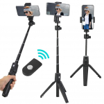 2 &uuml;hes Selfie-pulk Statiiviga koos Kaugjuhtimispuldiga Androidile iOS-ile Mobiiltelefonile valge