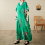 Suured suurused Vintage suvekleidid V-kaelusega puuvillane linane lahtine puhkuse rannakleit &Uuml;lisuur p&uuml;hade pikk kleit One Size