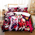 3D Prinditud Hazbin Hoteli Voodipesukomplekt &Uuml;hekohaline Kaksik T&auml;issuuruses Kuninganna Kuningas Suuruses Voodikomplekt T&auml;iskasvanud Laps Magamistuba Tekikotikomplektid AU Double(180x210cm)