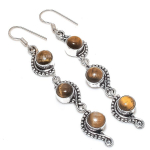 Natural Tiger Eye Gemstone 925 Sterling Silver Jewelry Earring 3.27 r4h06