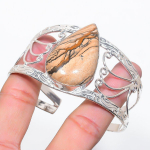 Natural Picture Jasper Gemstone 925 Sterling Silver Cuff Bangle Adjustable g8y30