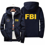 Meeste kapuutsiga spordijakk, FBI tr&uuml;kiga jakk, Kvaliteetne, Tuulekindel, Vabaaja, Moodne, Kevad- ja s&uuml;gishooaeg XL must