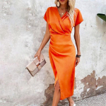 Elegantne Naiste Suvine Slim Fit V-kaelusega Vabaaja Kokteili T&ouml;&ouml; Formaalne &Otilde;htune &Uuml;ler&otilde;ivas XXL safran