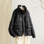 Winter Pure Color Pressing T&otilde;mblukuga P&uuml;stikrae Valge Pardi sulejope Naiste mantel M must