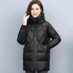 Kapuutsiga polsterdatud jope Naiste keskmise pikkusega talvemood Paks polsterdatud jope Suur suurus Korea versioon Soojast polsterdatud jakist XXXL must