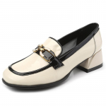 Loafers Naiste paksu kontsaga metallist pandlaga kandiline varvas Lihtne keskmise kontsaga lakknahast &uuml;ksikud kingad Suured v&auml;ikesed nahast kingad 35