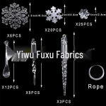 72-osaline DIY j&otilde;ulukaunistuste komplekt: Akriilkristallist lumehelbed, j&auml;&auml;purikad ja veetilga ripatsid 72 Crystal Snowflake Icicle with 30m Line puhas