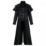 Vintage Halloweeni keskaegne Steampunk Assassin Elves Piraadikost&uuml;&uuml;m T&auml;iskasvanute Meeste Must Pikk Jakk Gooti soomustega nahkmantlid XXXXL