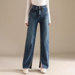 RAIN.CUN Women's High-Waist Slit Straight Leg Jeans 28