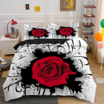 Roosiga tekikate komplekt Punane ja valge roosiga voodipesu komplekt armastajale paarile Pol&uuml;ester teki kate S&otilde;brap&auml;eva kingitus Kuninglik suurus EU single(135x200cm) white