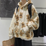 Harajuku Bear Teddy Print Palus jope Naiste Talvine Naine Korea kohev kapuutsiga mantel Paks soe Paar T&auml;navar&otilde;ivad &Uuml;ler&otilde;ivad XL beež