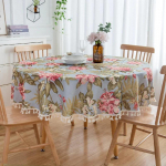 Taimedega tr&uuml;kitud &uuml;mmargune laudlina narmastega &auml;&auml;rega, lilleline pilt, lauakate, hotelli, restorani, pastoraalne dekoratiivne laudlina round 90cm 1pcs