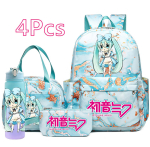 4 tk/komplekt Multikakujuline Hatsune Miku Tr&uuml;kitud Seljakott K&auml;ekott Pinal koos 750 ml Vee Pudeliga Teismelisele Poisile T&uuml;drukule Suure Mahutavusega Veekindel Koolikott