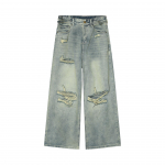 Korea Retro Stiilis Meeste teksap&uuml;ksid Noorte T&auml;navamood Laiad Kotid Rebitud Teksap&uuml;ksid T&auml;ispikkuses Kulunud Pesta Denim P&uuml;ksid XS sinine