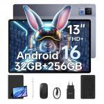 DOOGEE U13 VIP Android 16 Tahvelarvuti 13 tolli, 32 GB + 256 GB / 2 TB M&auml;ngutahvelarvuti, 11000 mAh Tahvelarvuti klaviatuuri/pliiatsi/hiirega, Nelja k&otilde;lariga tahvelarvuti hall v&auml;rv