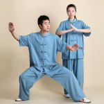 2 tk/komplekt Unisex n&ouml;&ouml;biga plekiga s&auml;rk lahti &uuml;hev&auml;rviline hiina traditsiooniline tai chi &uuml;likond kung fu kandma meeste riideid XXXL sinine