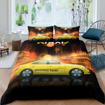 Kollane Takso Auto Kuningas Kuninganna Tekikate Poiste Multikas Transport Voodipesu Komplekt Roosa Linnavaade Pol&uuml;ester EU single(135x200cm)