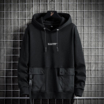 Must meeste kapuuts T&auml;navahip-hop moodsad dressipluusid meeste vabaaja kapuutsiga pikkade varrukatega pullover, tasku t&auml;navar&otilde;ivad 6XL must