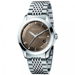Gucci YA126406 G-Timeless Pruuni sihverplaadiga Meeste k&auml;ekell 38mm h&otilde;be