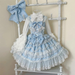 Magus Lolita Cosplay Jaapani JSK Kleit Kawaii Armas Pitsi Printsess S&uuml;nnip&auml;evaks Vibu T&uuml;llkleidid Kawaii Naistele Elegantne Igap&auml;evane Kost&uuml;&uuml;m S sinine