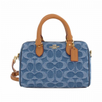 COACH Rowan 18 Klassikaline Signature Presb&uuml;oopia &Uuml;lemine T&otilde;mblukuga Sulgemine Eemaldatav &Otilde;larihm Kangast Boston Koti Crossbody T&otilde;mblukuga V&auml;ike Naiste Indigov&auml;rvi sinine