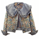 Kevad S&uuml;gis Jacquard Tikandiga Denim Jakk Naistele Lahtine L&uuml;hike Cowboy &Uuml;ler&otilde;ivad Vabaaja Peter Pan Kraega Teksajakk Naiste S
