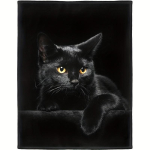Musta kassi tr&uuml;kiga pehme fliispleed - t&auml;iuslik igaks hooajaks 100X150CM black