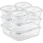 Iwaki Kuumakindel Klaasist S&auml;ilitusn&otilde;u Mikrolaineahju ahi 7-osaline Komplekt Urban Clear Pack Range F-PRN7-UCL Gratinin&otilde;u Taldrik white