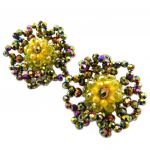 Lily-Crystal [P4429] - Clips d'oreilles artisanales 'Callas' jaune vert - 4. 5 cm kollane