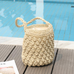 Yogodlnsi suvine &otilde;lekott naiste suure mahutavusega rotangist &auml;mbrikott K&auml;sitsi valmistatud kootud rannakott 18x15x22cm beež